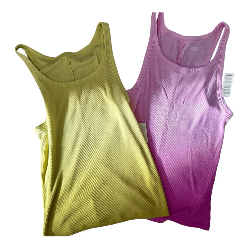 NWT Aerie Gradient Tank Top Set - Yellow and Pink - women’s size Large - ribbed